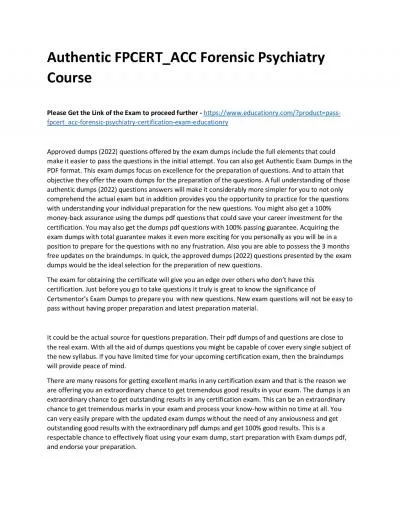 Authentic FPCERT_ACC Forensic Psychiatry Practice Course