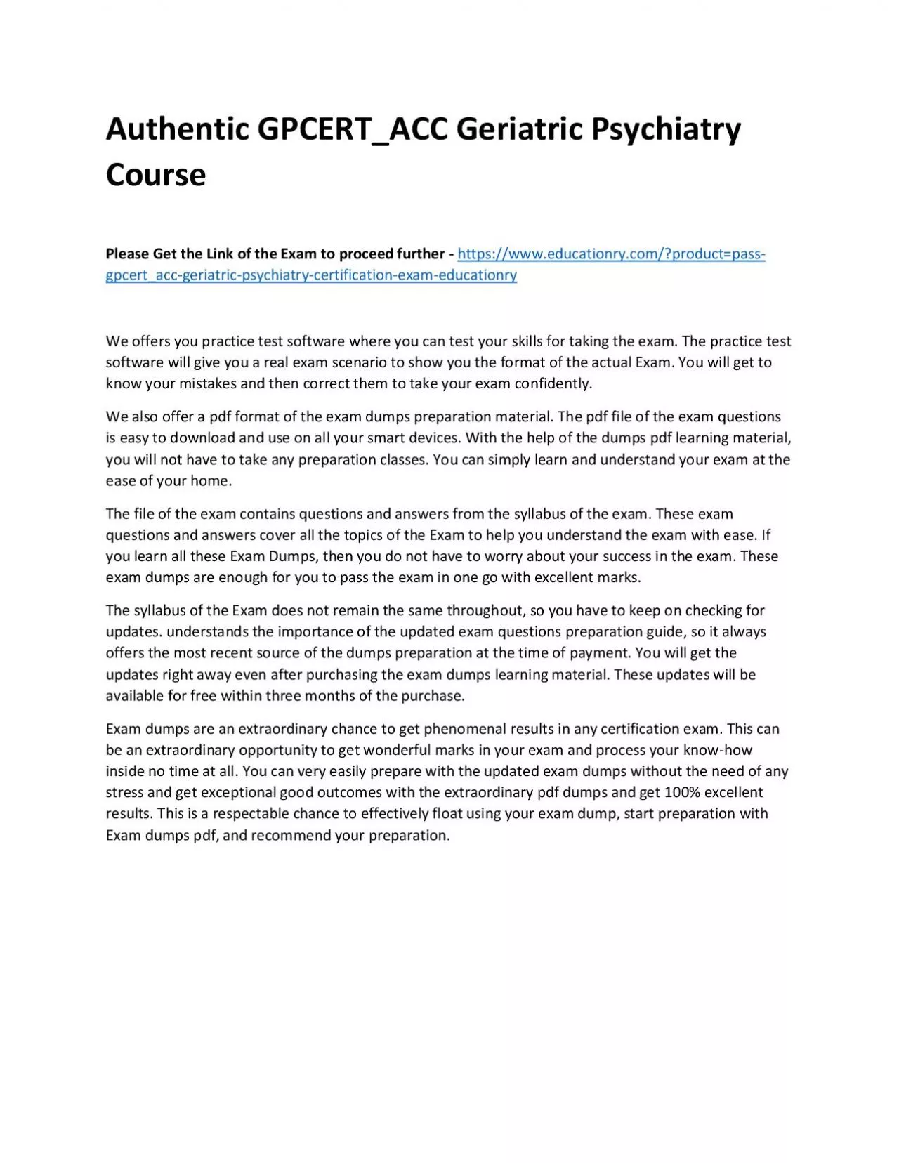 Authentic GPCERT_ACC Geriatric Psychiatry Practice Course