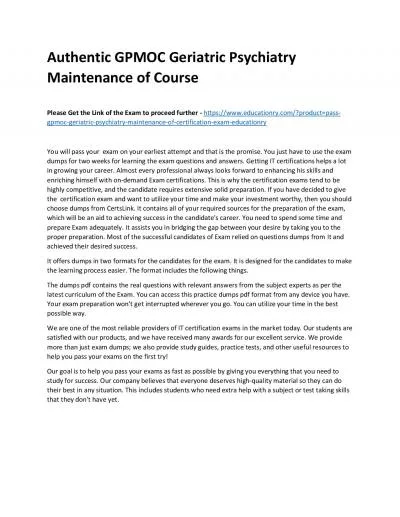 Authentic GPMOC Geriatric Psychiatry Maintenance of Practice Course