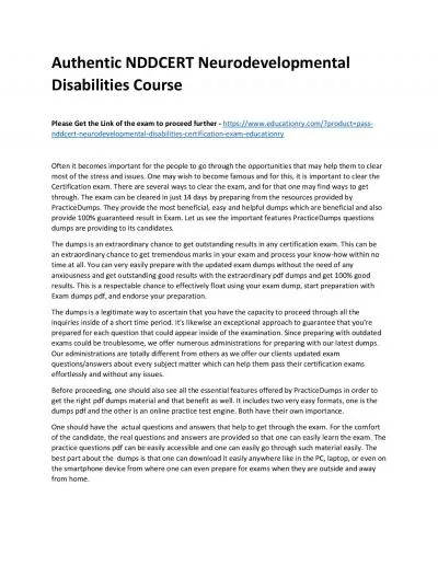 Authentic NDDCERT Neurodevelopmental Disabilities Practice Course