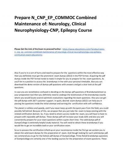 Prepare N_CNP_EP_COMMOC Combined Maintenance of: Neurology, Clinical Neurophysiology-CNP,