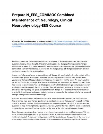 Prepare N_EEG_COMMOC Combined Maintenance of: Neurology, Clinical Neurophysiology-EEG