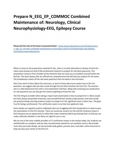 Prepare N_EEG_EP_COMMOC Combined Maintenance of: Neurology, Clinical Neurophysiology-EEG,