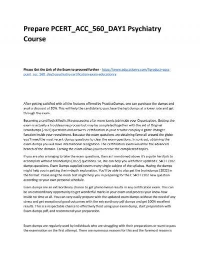 Prepare PCERT_ACC_560_DAY1 Psychiatry Practice Course