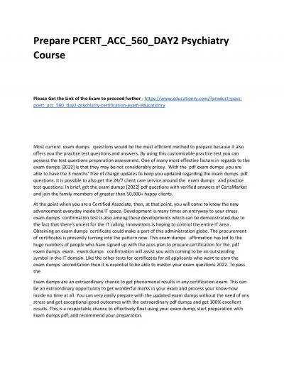 Prepare PCERT_ACC_560_DAY2 Psychiatry Practice Course