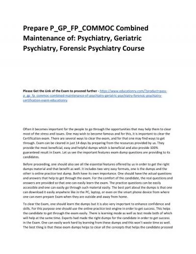 P_GP_FP_COMMOC Combined Maintenance of: Psychiatry, Geriatric Psychiatry, Forensic Psychiatry