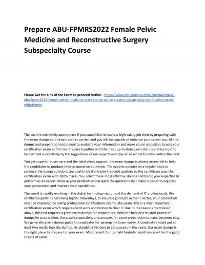 ABU-FPMRS2022 Female Pelvic Medicine and Reconstructive Surgery Subspecialty