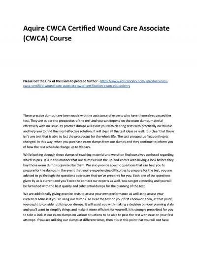 CWCA Certified Wound Care Associate (CWCA)