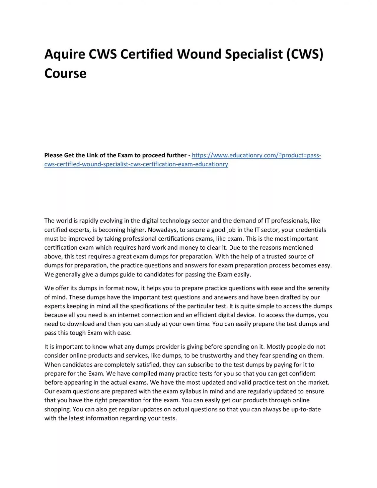 CWS Certified Wound Specialist (CWS)