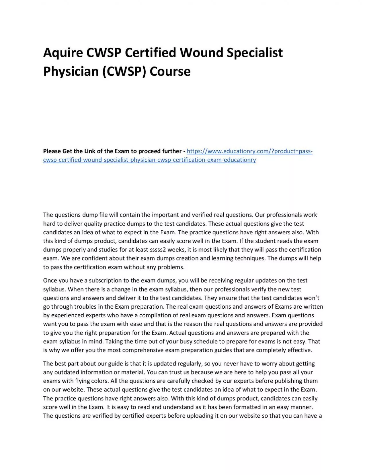 PDF-CWSP Certified Wound Specialist Physician (CWSP)