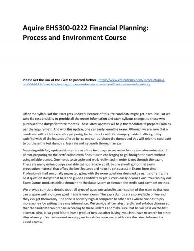 BHS300-0222 Financial Planning: Process and Environment