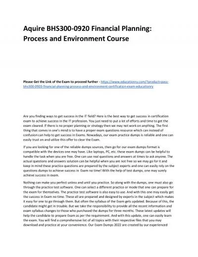 BHS300-0920 Financial Planning: Process and Environment