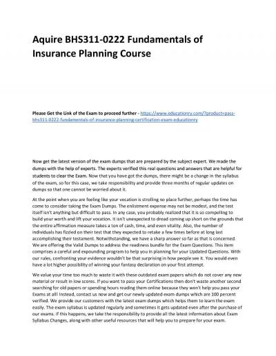 BHS311-0222 Fundamentals of Insurance Planning