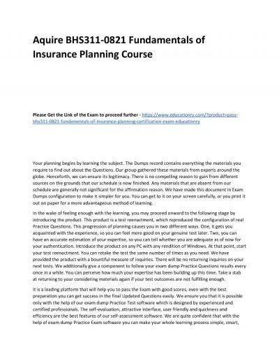 BHS311-0821 Fundamentals of Insurance Planning