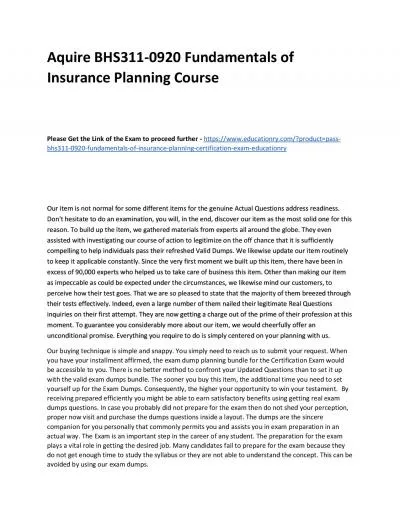 BHS311-0920 Fundamentals of Insurance Planning