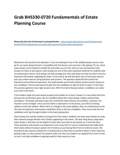 BHS330-0720 Fundamentals of Estate Planning