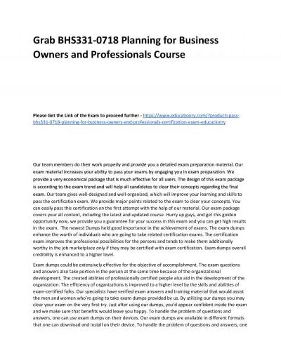 BHS331-0718 Planning for Business Owners and Professionals