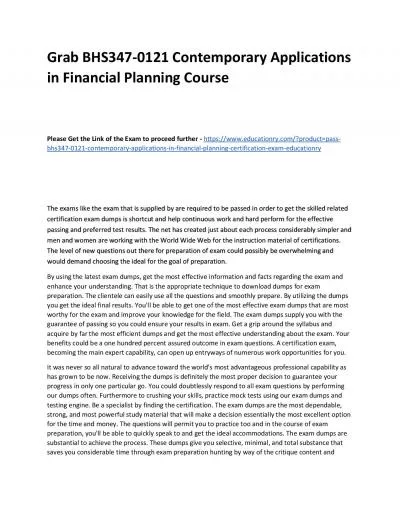 BHS347-0121 Contemporary Applications in Financial Planning