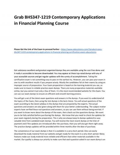 BHS347-1219 Contemporary Applications in Financial Planning