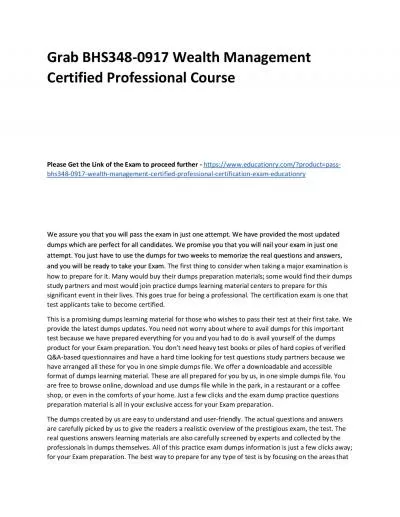 BHS348-0917 Wealth Management Certified Professional