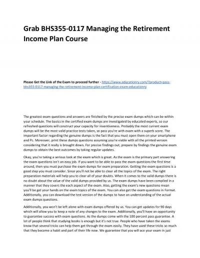 BHS355-0117 Managing the Retirement Income Plan