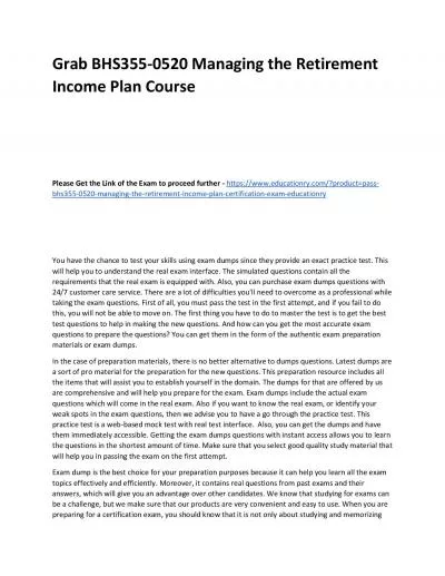 BHS355-0520 Managing the Retirement Income Plan