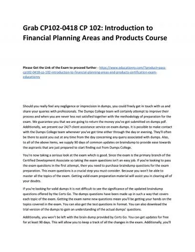 CP102-0418 CP 102: Introduction to Financial Planning Areas and Products