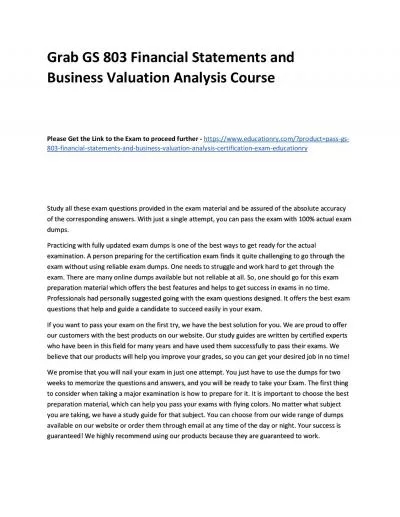 GS 803 Financial Statements and Business Valuation Analysis