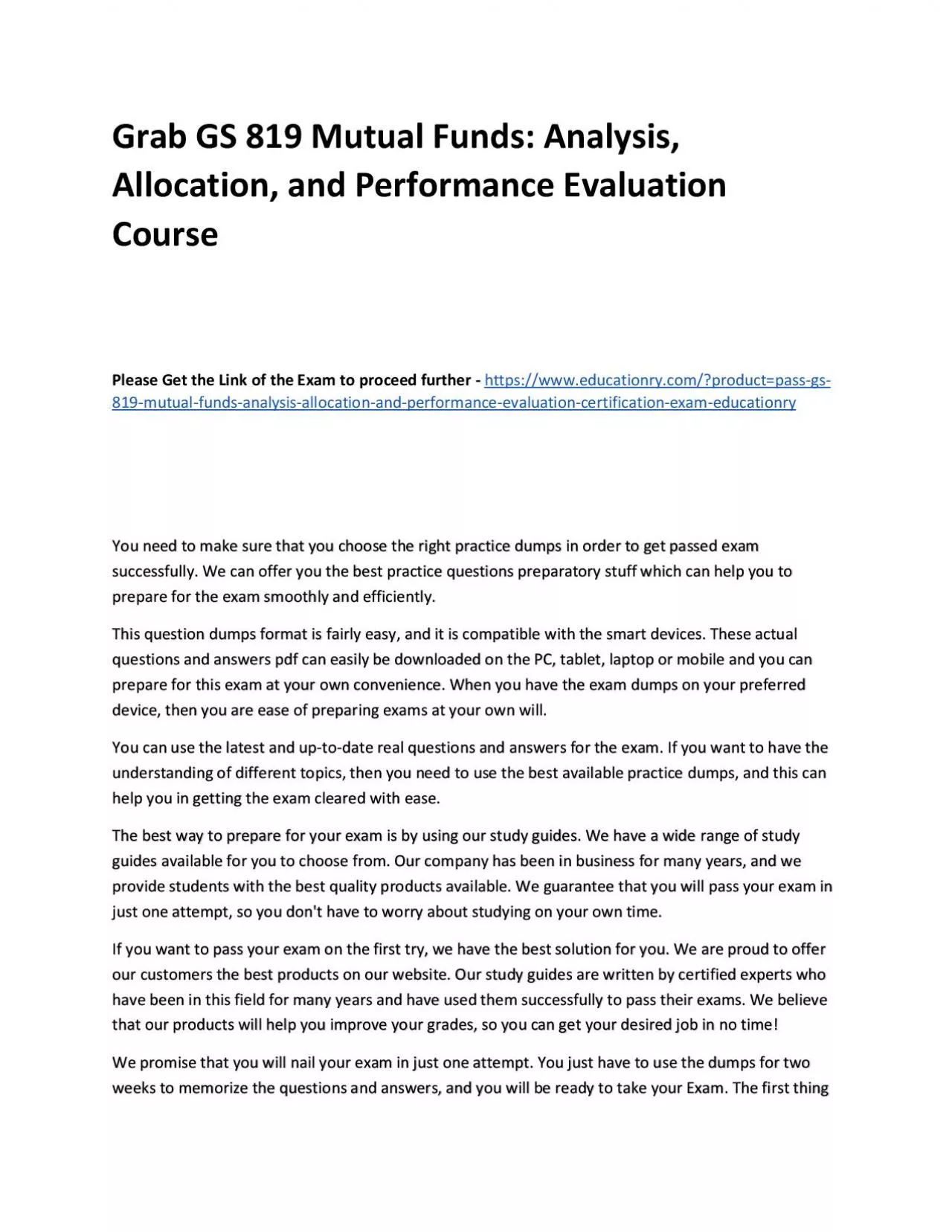 PDF-GS 819 Mutual Funds: Analysis, Allocation, and Performance Evaluation