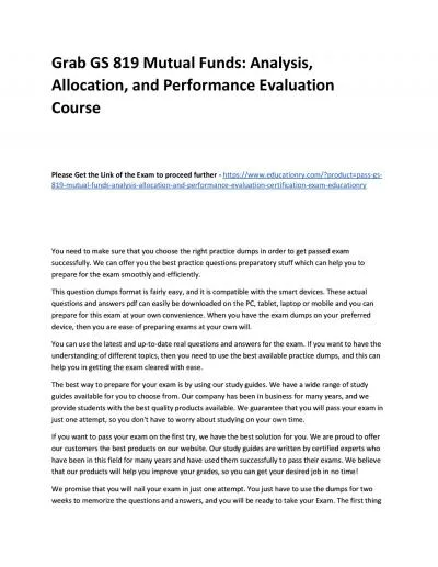 GS 819 Mutual Funds: Analysis, Allocation, and Performance Evaluation