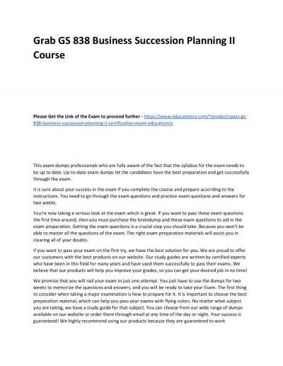 GS 838 Business Succession Planning II