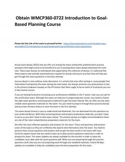 WMCP360-0722 Introduction to Goal-Based Planning