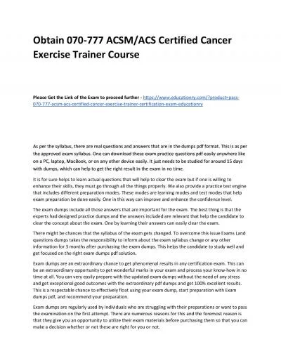 070-777 ACSM/ACS Certified Cancer Exercise Trainer