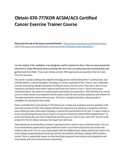 070-777KOR ACSM/ACS Certified Cancer Exercise Trainer