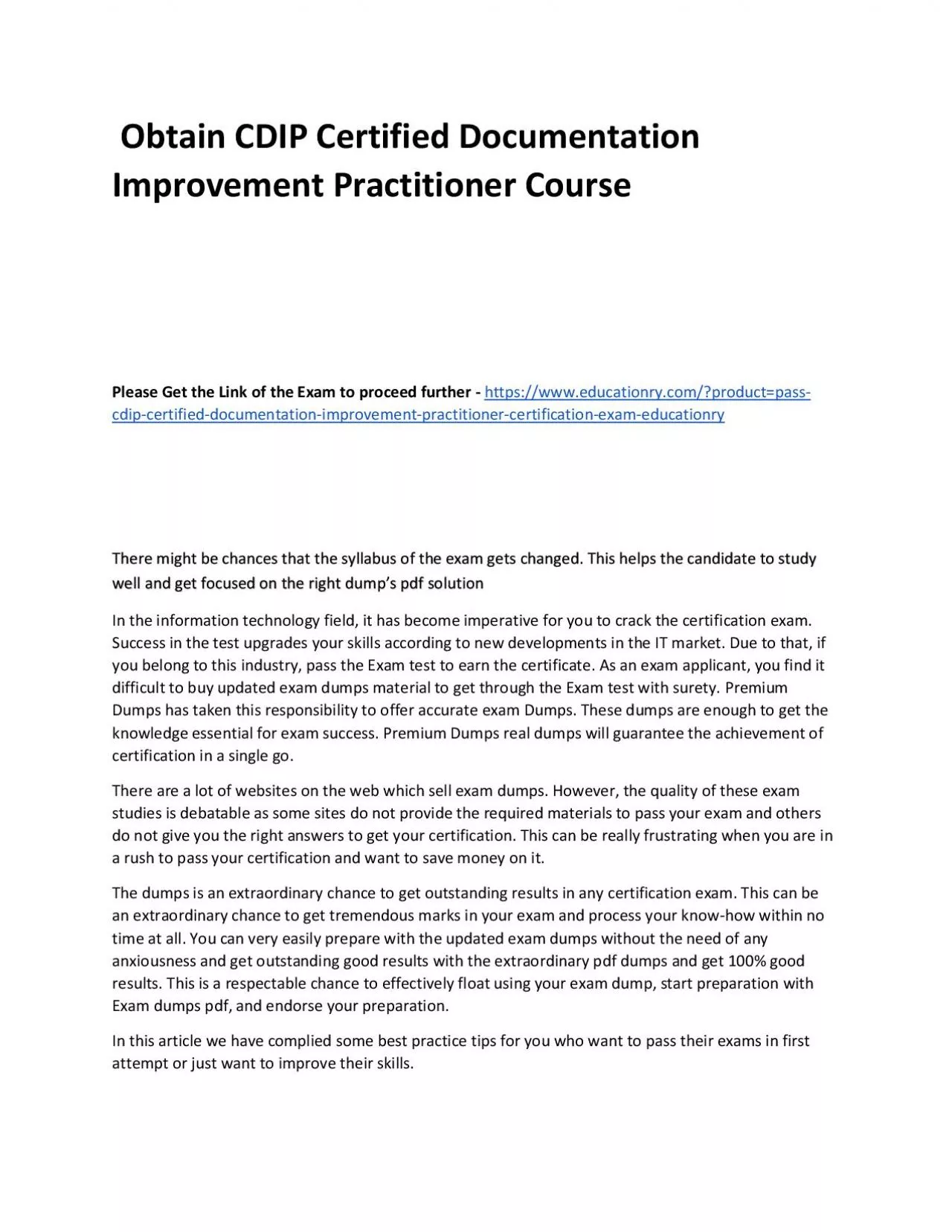 PDF-CDIP Certified Documentation Improvement Practitioner