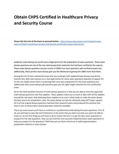 CHPS Certified in Healthcare Privacy and Security