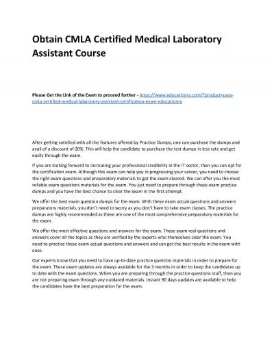 Obtain CMLA Certified Medical Laboratory Assistant Practice Course