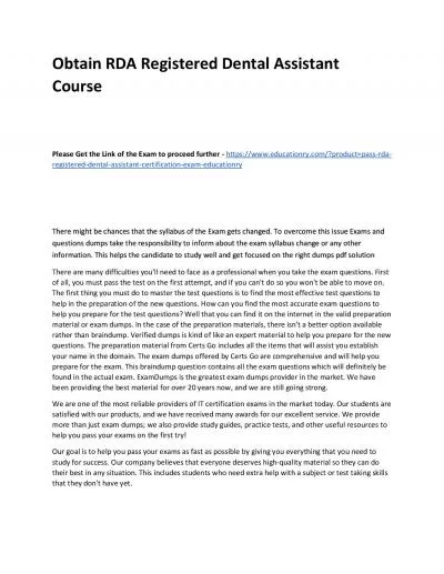 Obtain RDA Registered Dental Assistant Practice Course