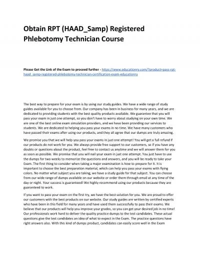 Obtain RPT (HAAD_Samp) Registered Phlebotomy Technician Practice Course