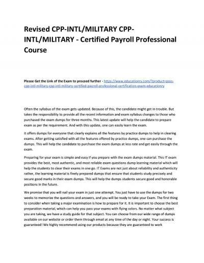 Revised CPP-INTL/MILITARY CPP-INTL/MILITARY - Certified Payroll Professional Practice