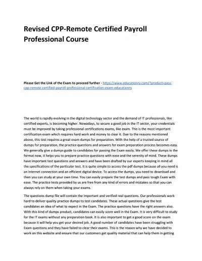 Revised CPP-Remote Certified Payroll Professional Practice Course