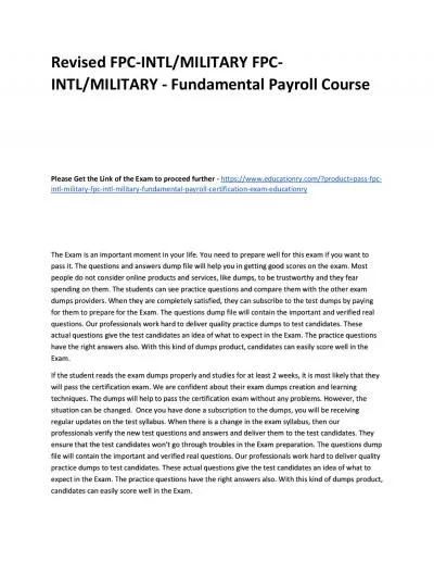 Revised FPC-INTL/MILITARY FPC-INTL/MILITARY - Fundamental Payroll Practice Course