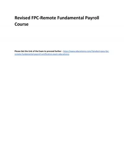 Revised FPC-Remote Fundamental Payroll Practice Course