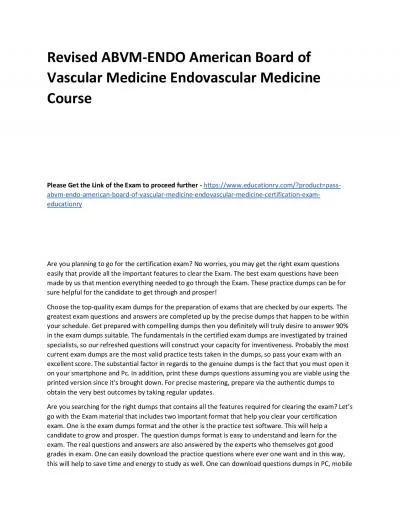 ABVM-ENDO American Board of Vascular Medicine Endovascular Medicine