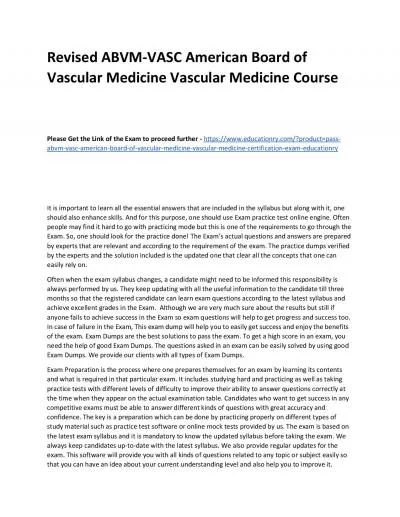 ABVM-VASC American Board of Vascular Medicine Vascular Medicine