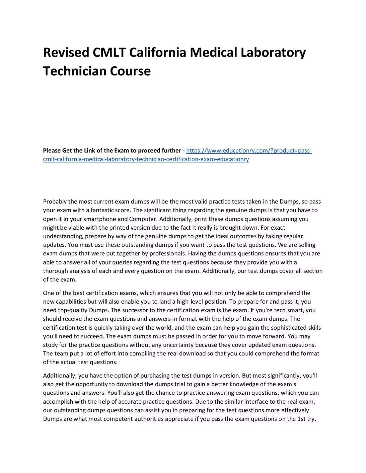 PDF-CMLT California Medical Laboratory Technician