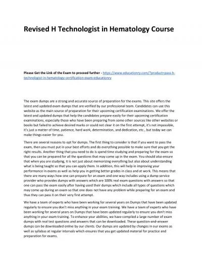 H Technologist in Hematology