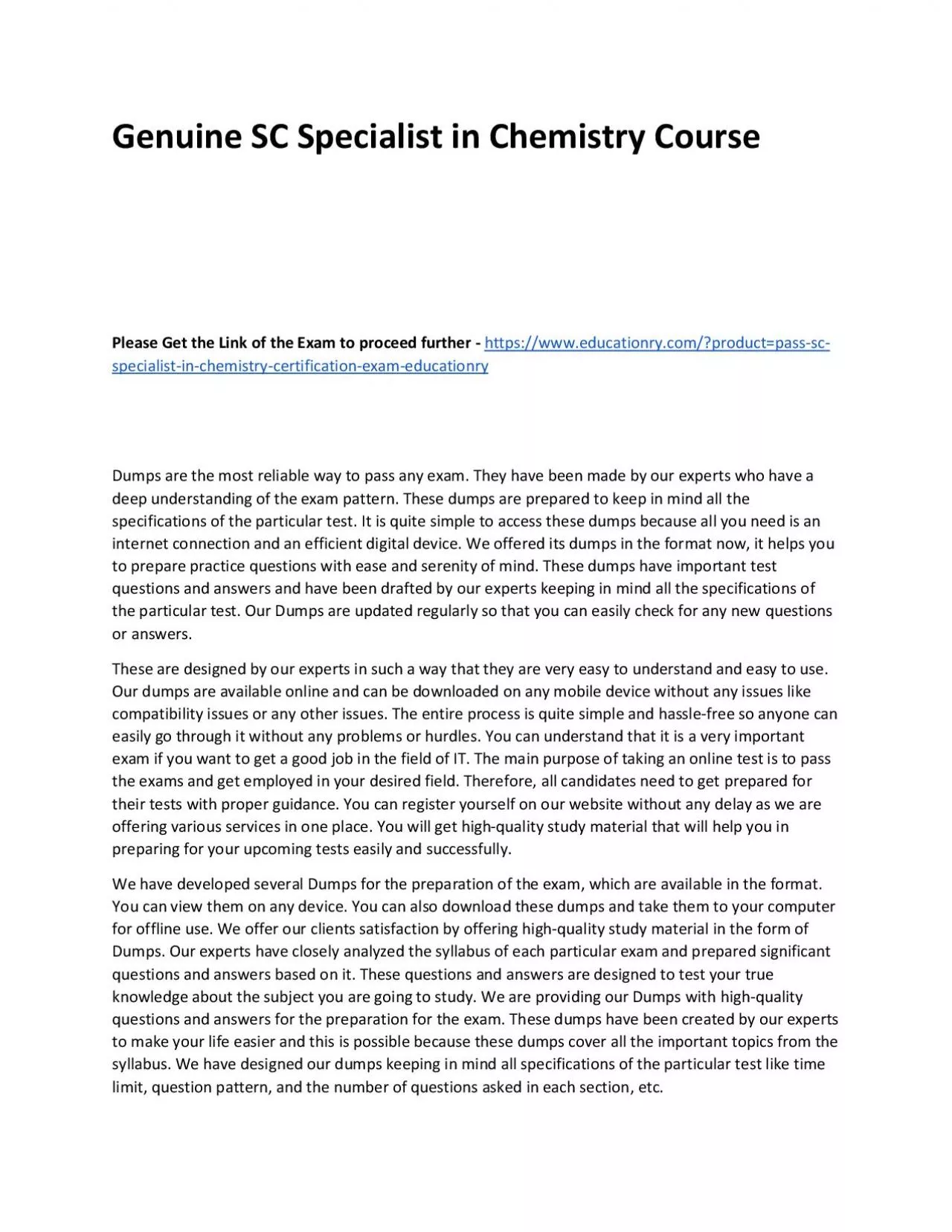 PDF-Genuine SC Specialist in Chemistry Practice Course