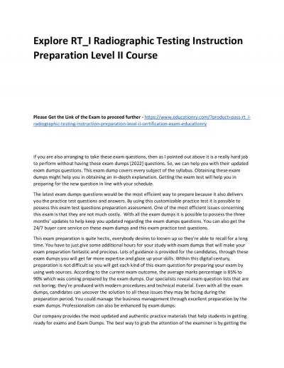 RT_I Radiographic Testing Instruction Preparation Level II