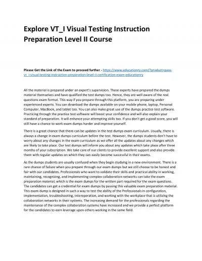 Explore VT_I Visual Testing Instruction Preparation Level II Practice Course